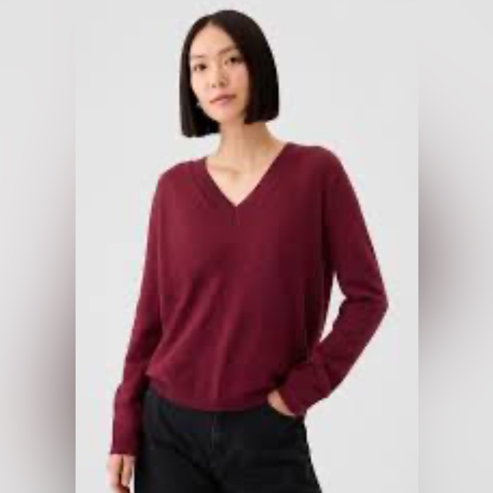 GAP NWT Burgundy Cashsoft V-Neck Sweater Size Large Tall